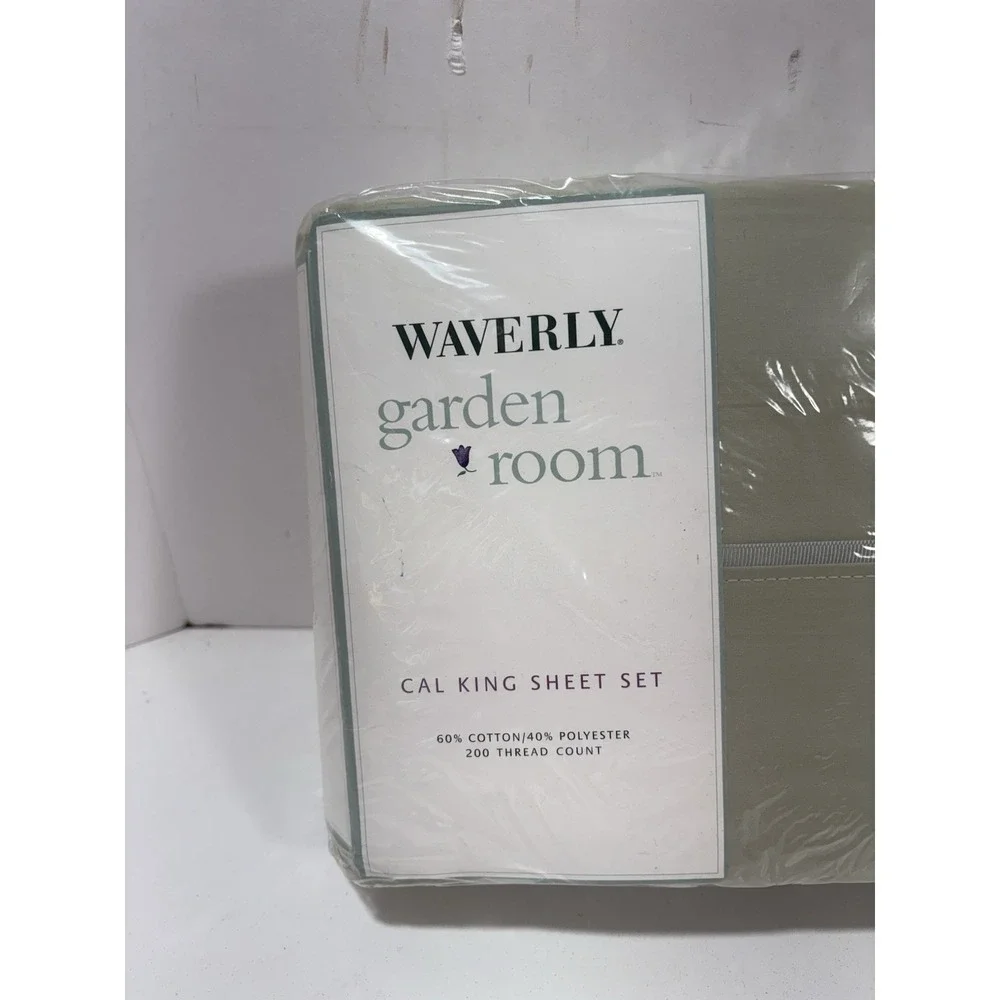 Waverly Garden Room Cal King‎ sheet set Solid Green 200 thread count Vintage New